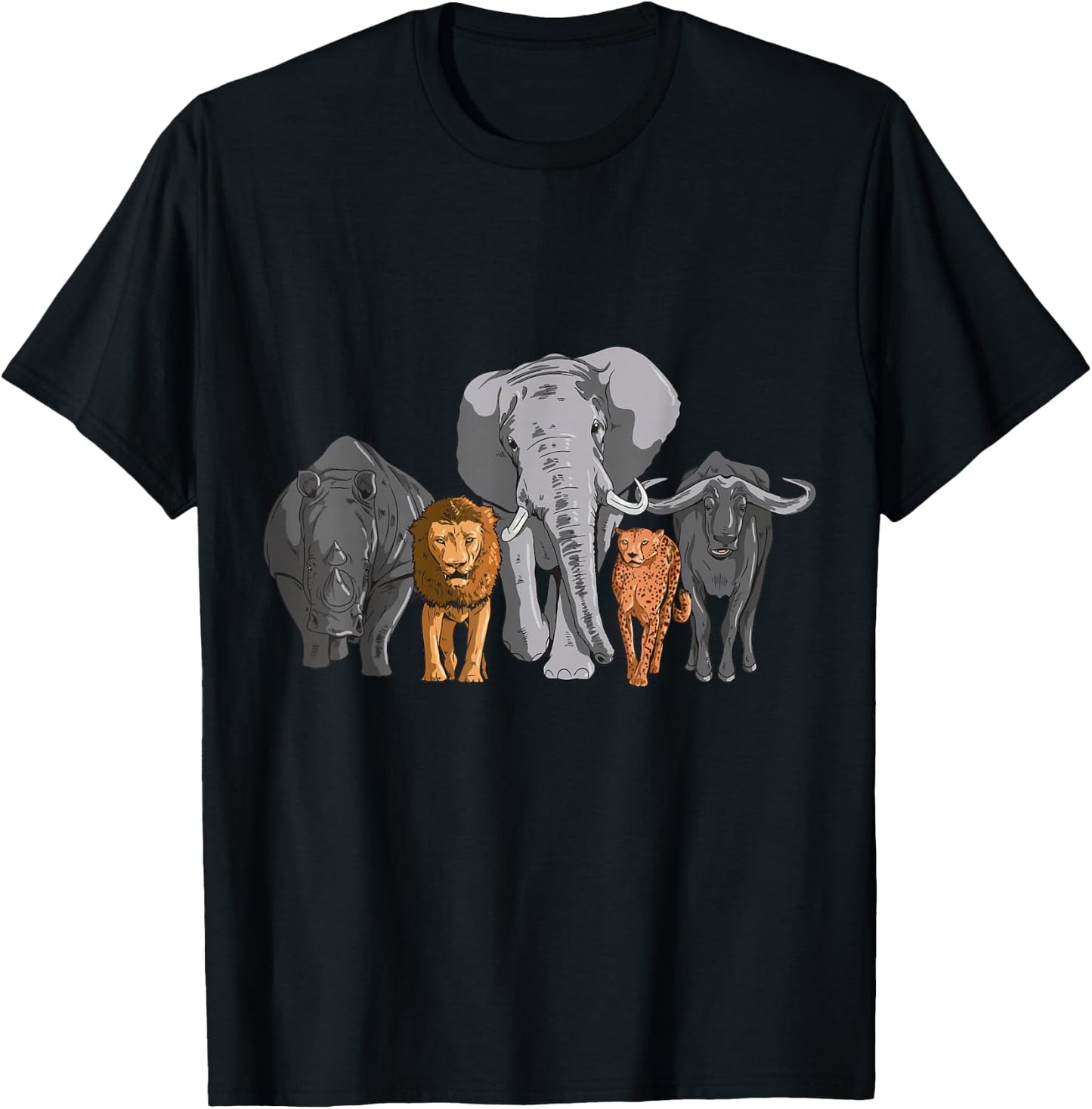 Elephant Lion Animals Leopard Rhino Animal Children T-Shirt - T-Shirt | Black