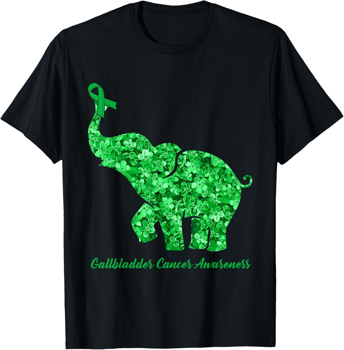 Elephant With Flower Gallbladder Cancer Awareness Ribbon T-Shirt - T-Shirt | Black