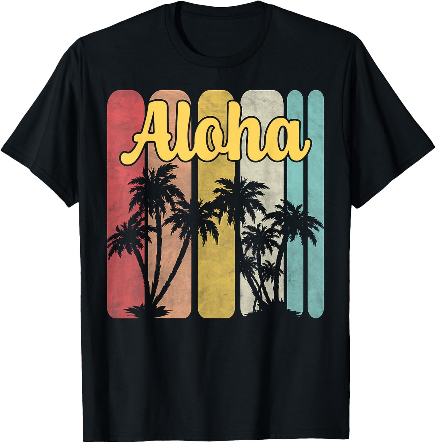 Aloha Hawaii Hawaiian Island Palm Tree Summer Tropical Beach Men Women Girls Kids T-Shirt - T-Shirt | Black
