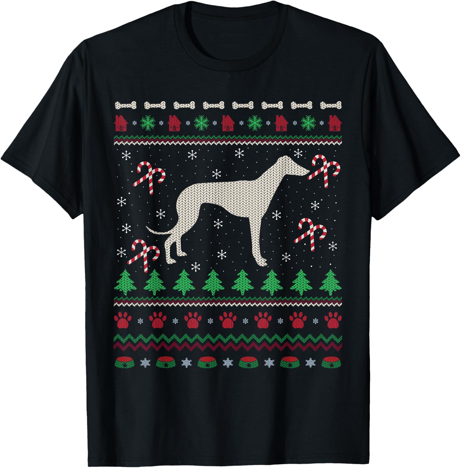 Ugly Xmas Sweater Santa Italian Greyhound Dog Christmas Men Women Kids T-Shirt - T-Shirt | Black