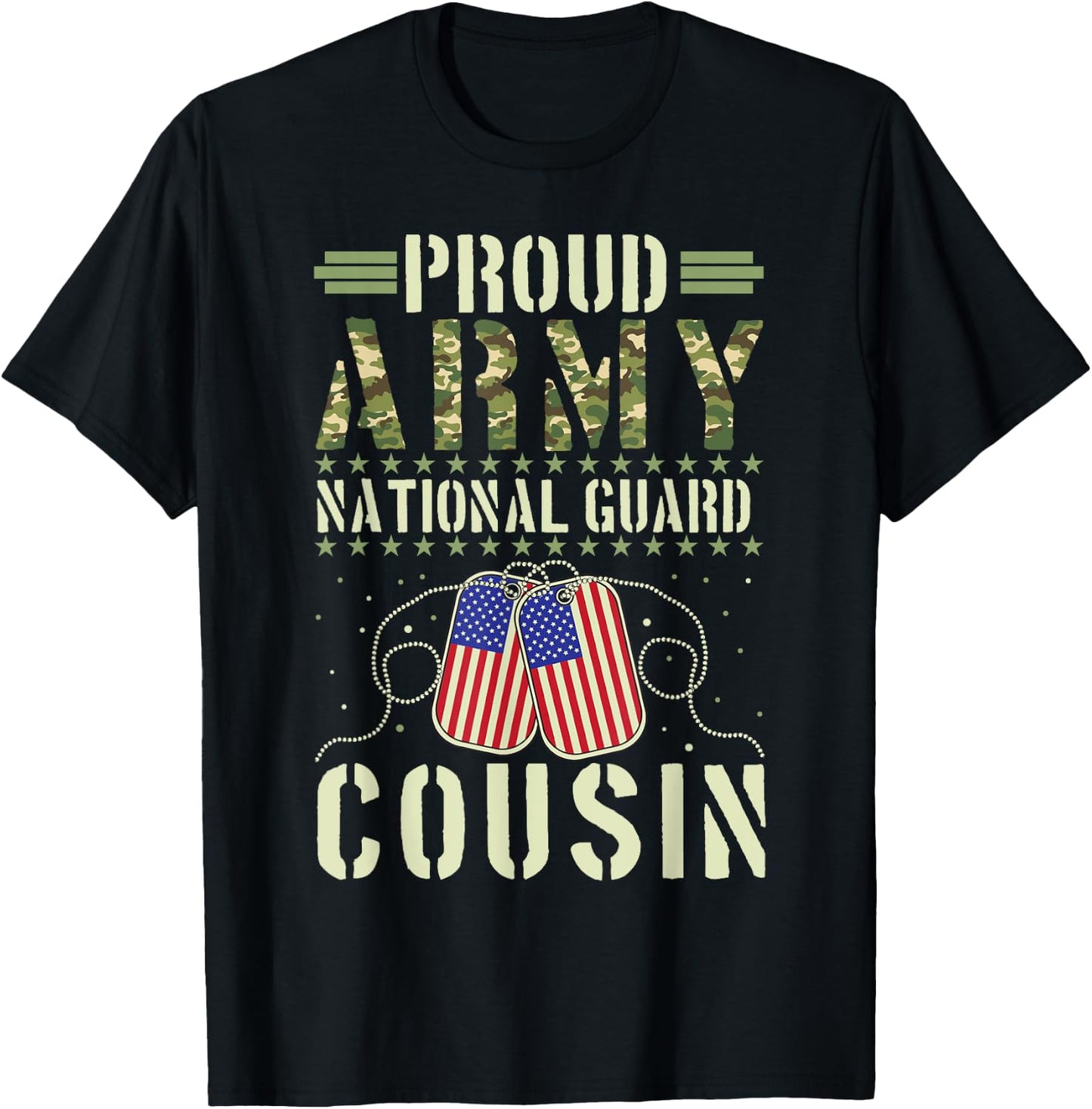 Proud Army National Guard Cousin USA Military Veterans Day T-Shirt - T-Shirt | Black
