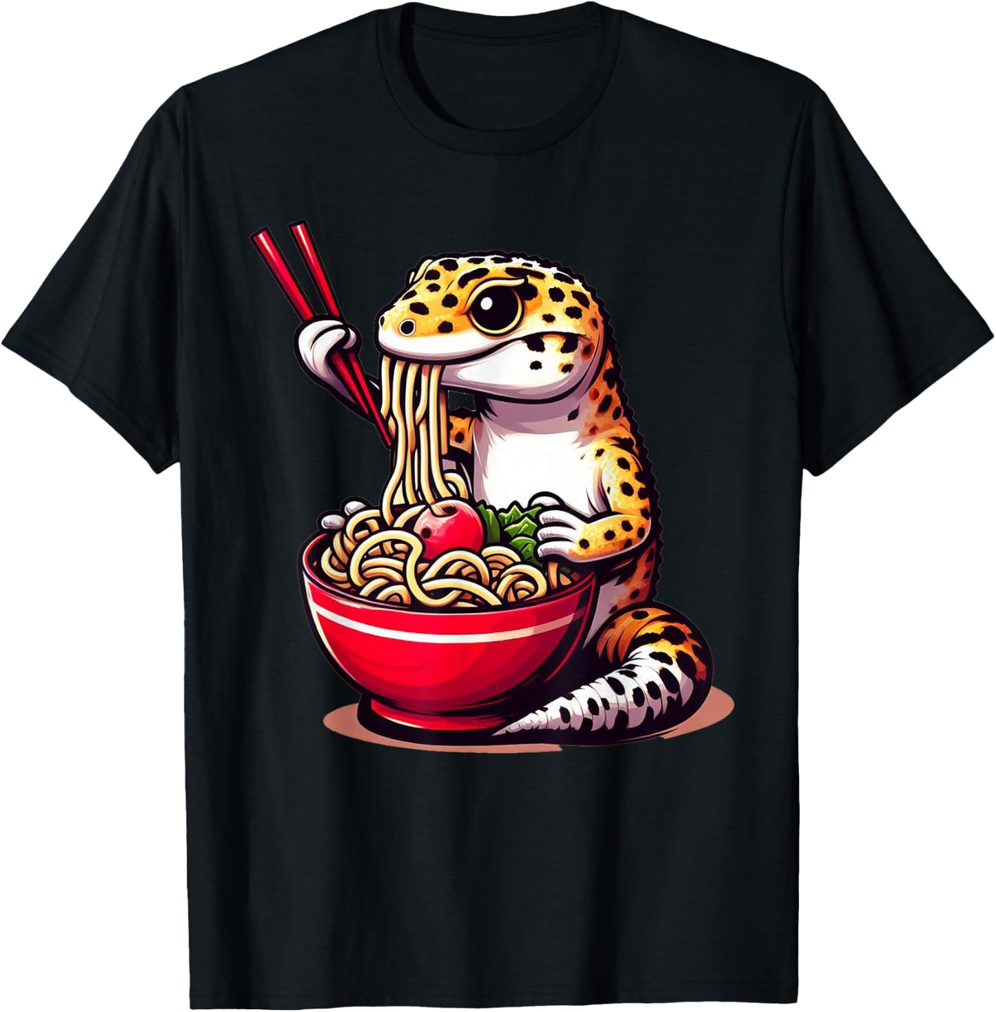 Gecko Anime Japanese Kawaii Ramen Reptile Leopard Gecko T-Shirt - T-Shirt | Black