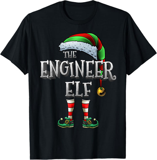 The Engineer Elf Matching Family Engineer Christmas Elf T-Shirt - T-Shirt | Black