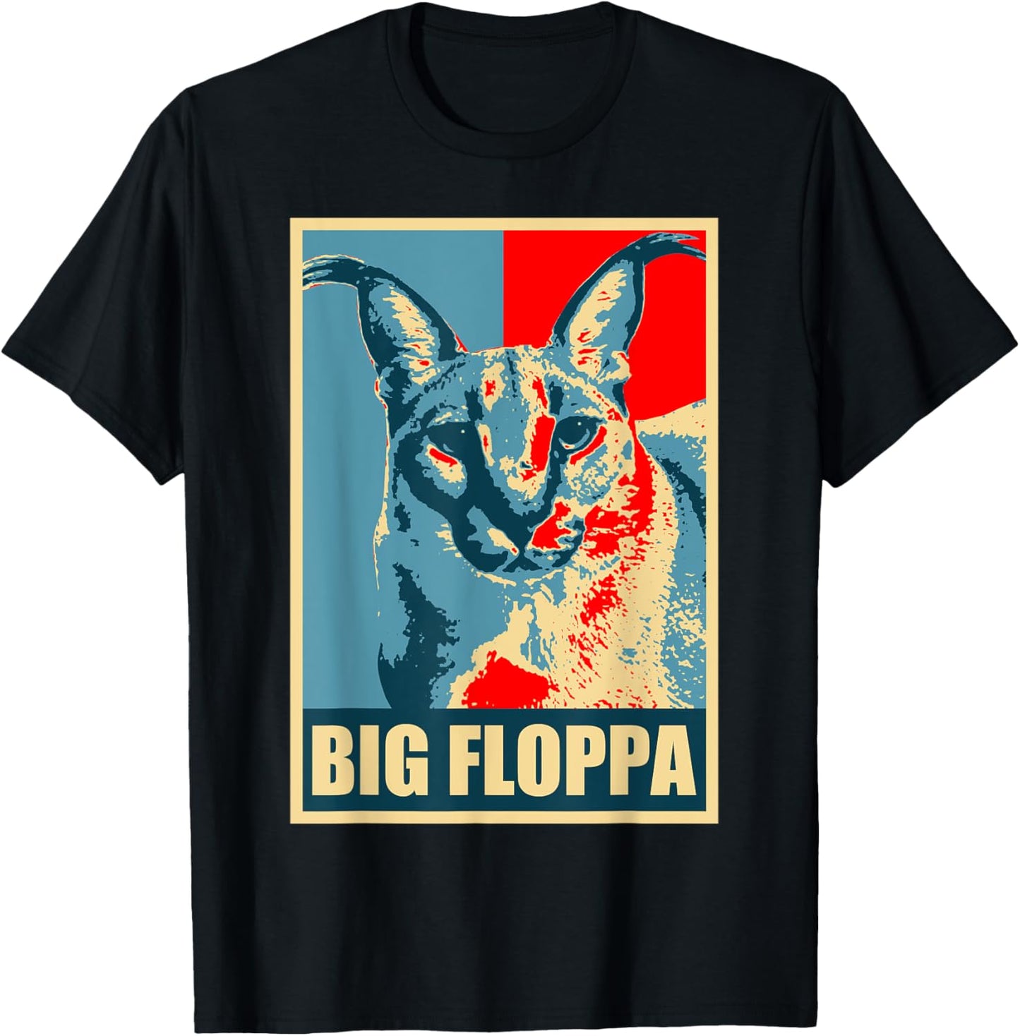Big Floppa Caracal Cat Meme T-Shirt - T-Shirt | Black