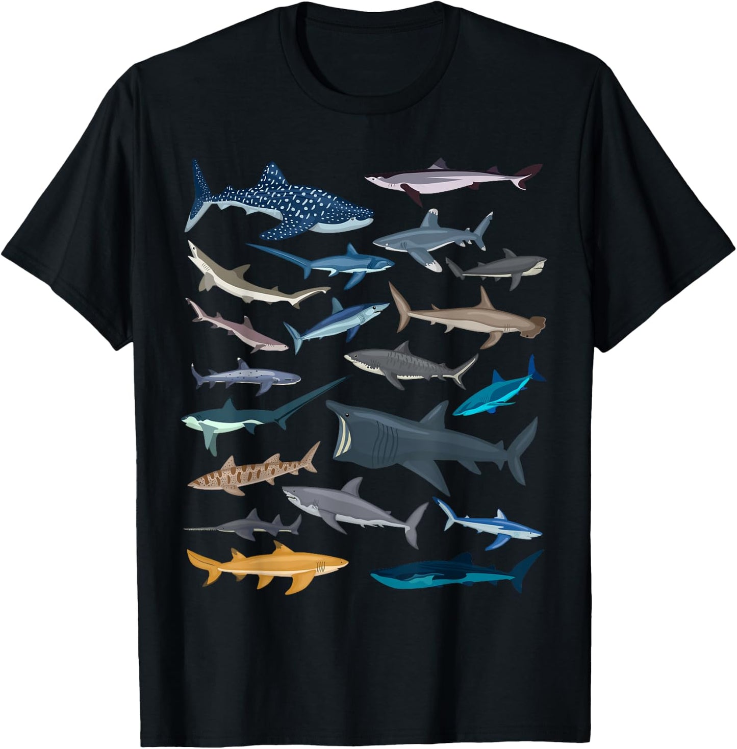 Different Types of Sharks Boys Kids Girl Shark Collage T-Shirt - T-Shirt | Black