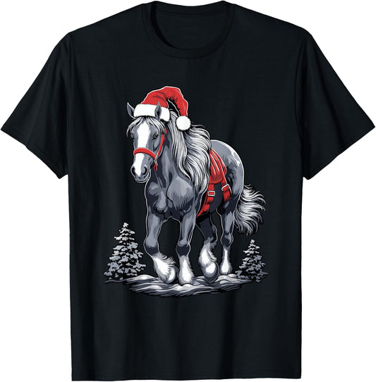 Cute Horse Christmas Santa Hat Xmas Pony Pajama T-Shirt - T-Shirt | Black