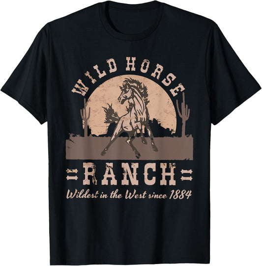 Wild Horse Ranch Distressed Western Graphic T-Shirt - T-Shirt | Black