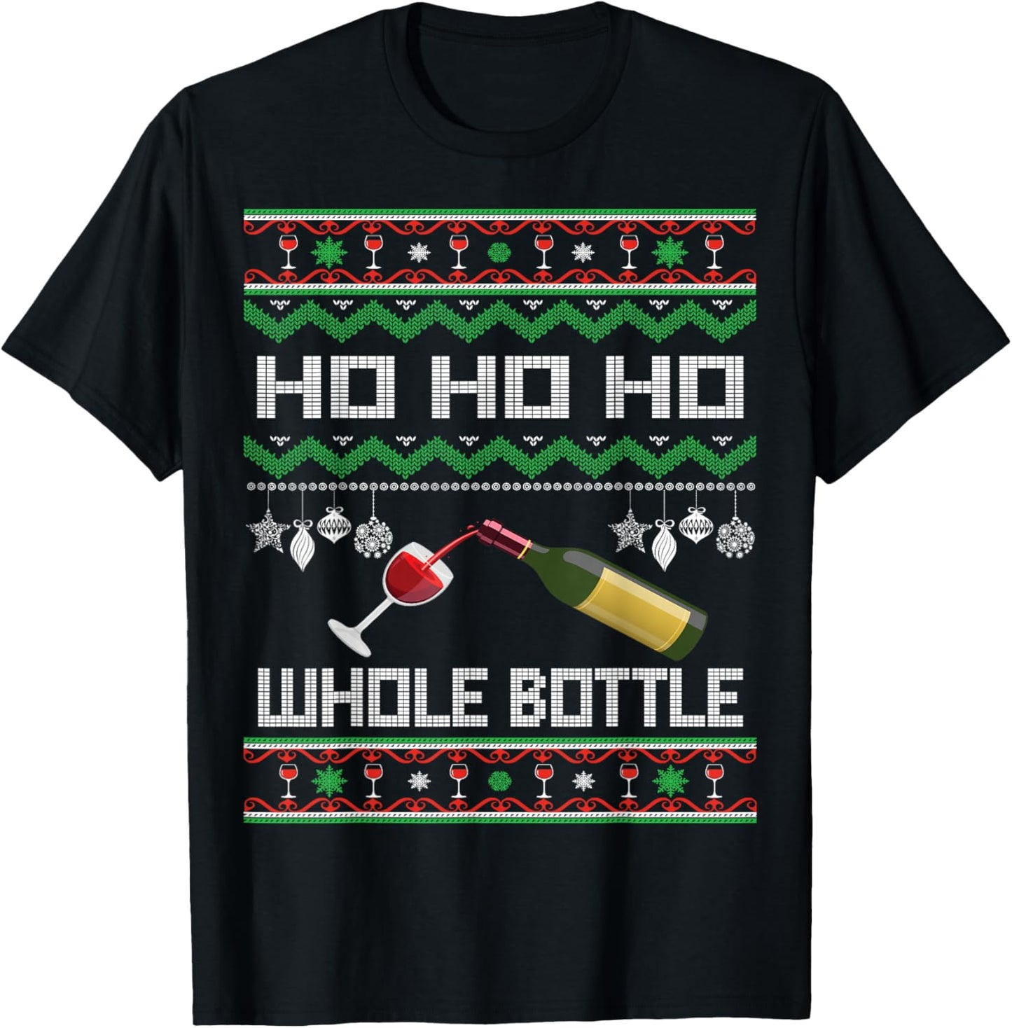 Wine Ugly Christmas Sweater Funny Alcohol Xmas Sweater Gift T-Shirt - T-Shirt | Black