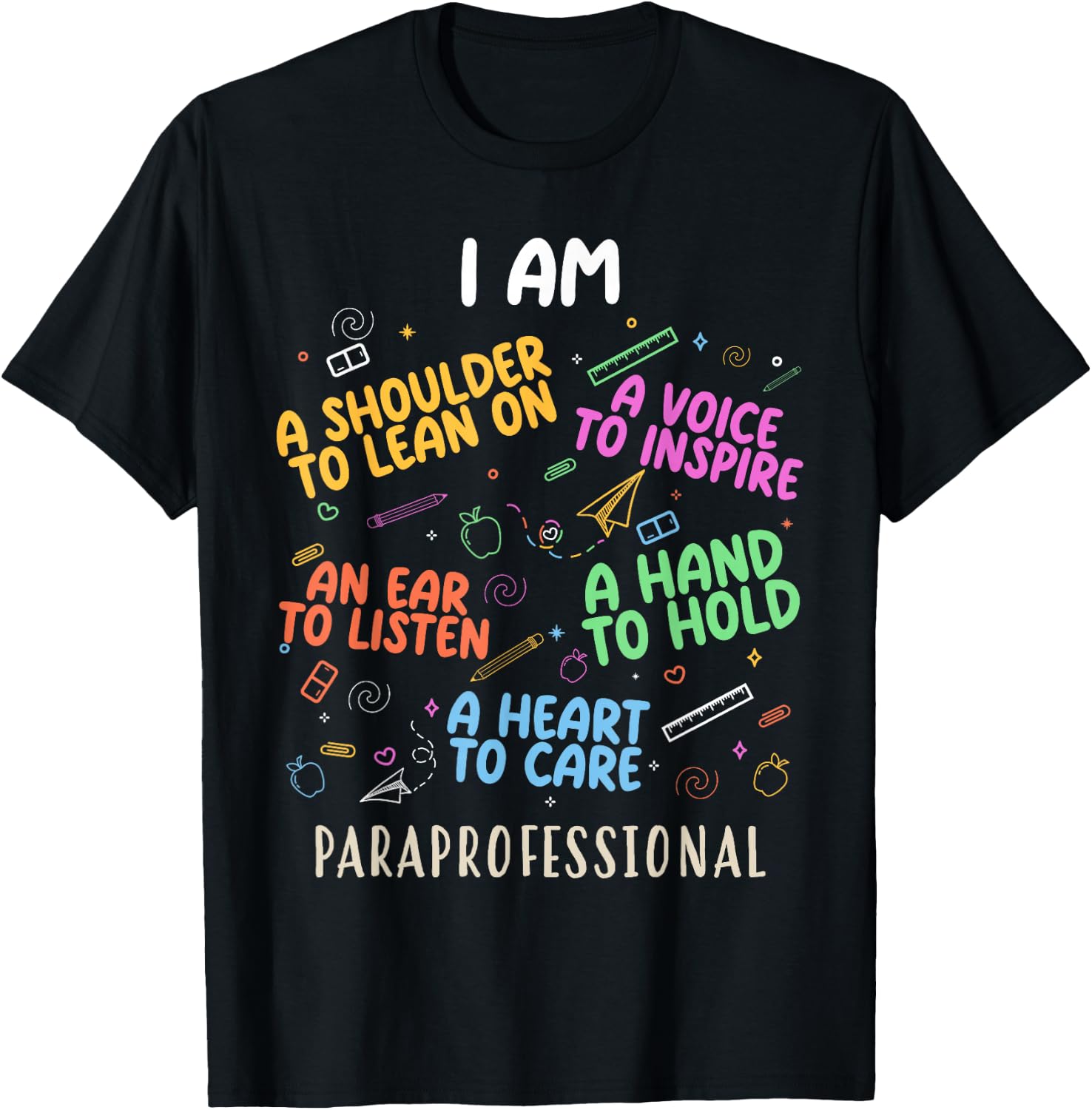 Funny Paraeducator Heart To Care Paraprofessional Teachers T-Shirt - T-Shirt | Black