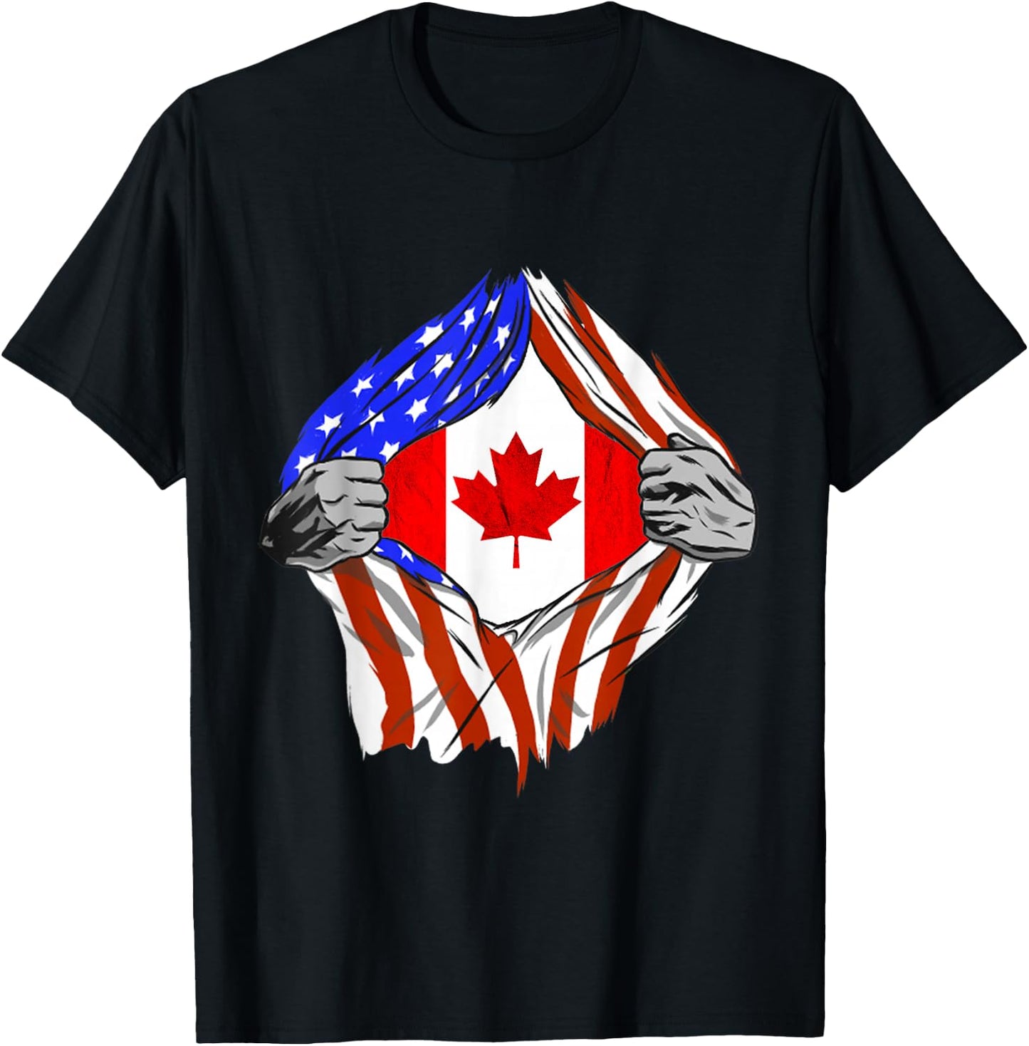 America USA Canadian Flag Chest Canadian Roots Canada T-Shirt - T-Shirt | Black
