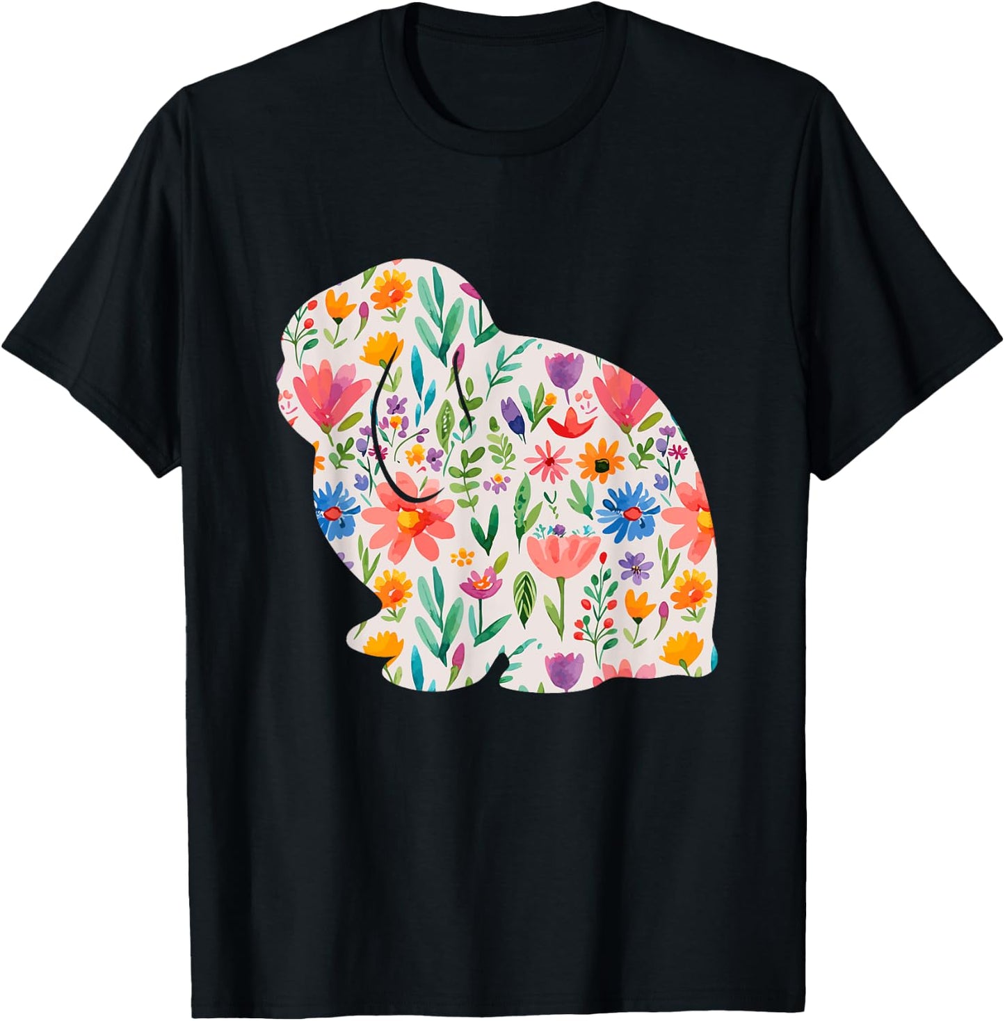 Holland Lop Bunny Rabbit watercolor flowers design T-Shirt - T-Shirt | Black