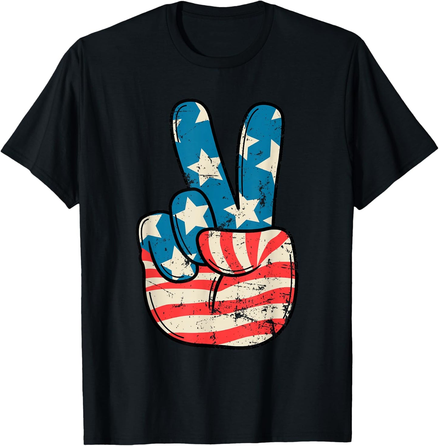 USA Flag Peace Sign Hand 4th of July Patriotic Men Boys T-Shirt - T-Shirt | Black