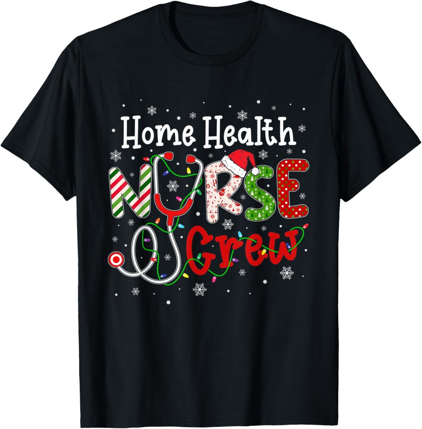 Home Health Christmas Nurse Crew Nursing Christmas Pattern T-Shirt - T-Shirt | Black