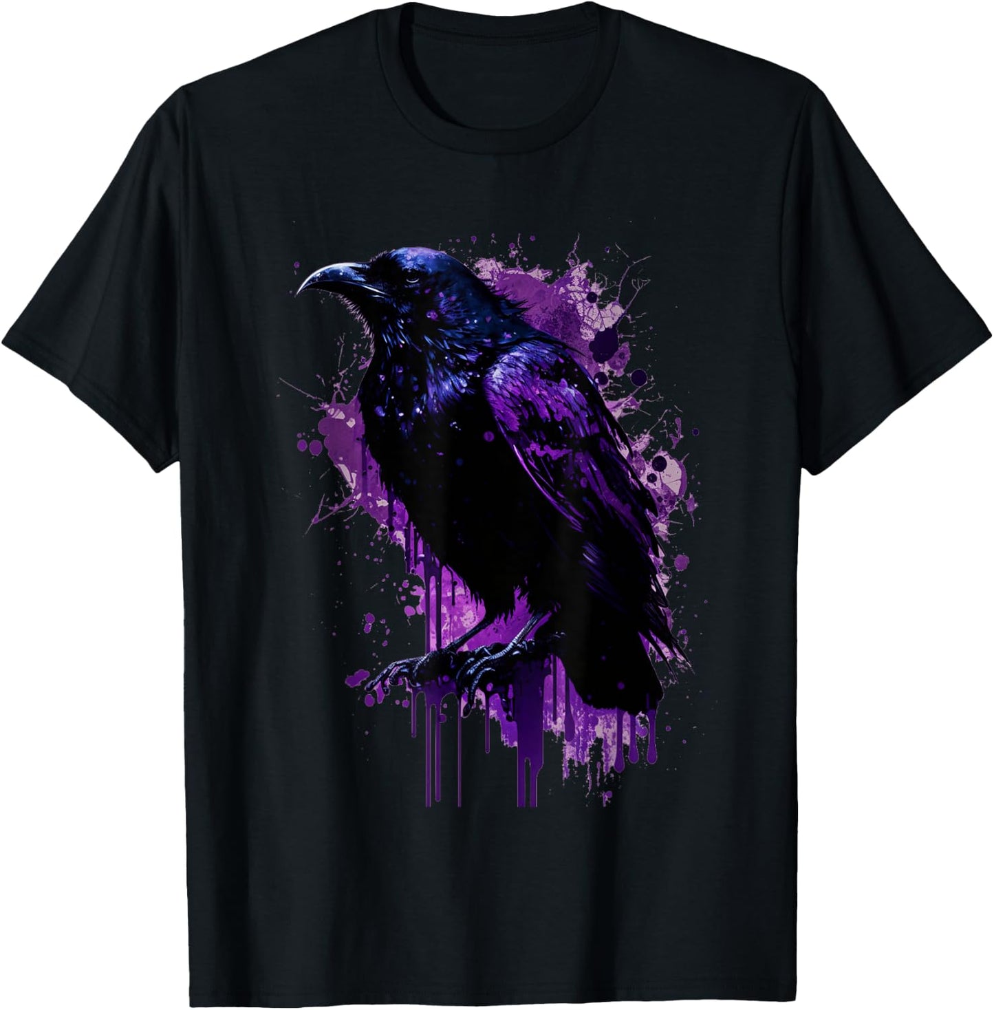 Beautiful Black Crow Raven Bird Purple Stain Men Women T-Shirt - T-Shirt | Black