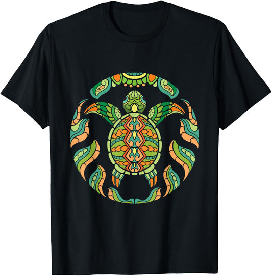 Ethnic Blue Turtle - Hawaiian Tribal Animal Lover Sea Beach Women Kids T-Shirt - T-Shirt | Black