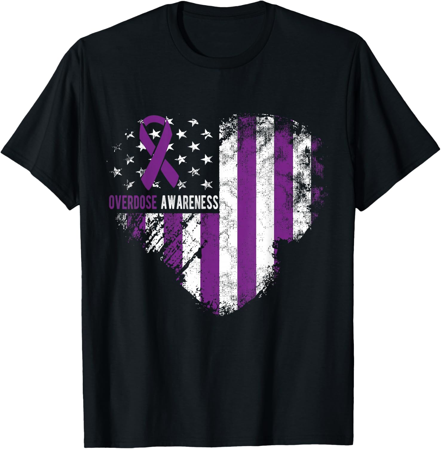 Overdose Awareness Purple Ribbon Drug Addiction T-Shirt - T-Shirt | Black