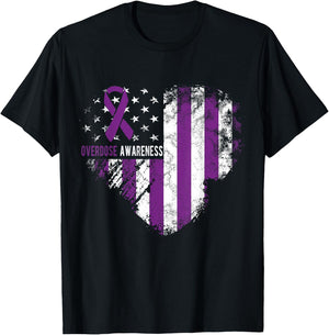 Overdose Awareness Purple Ribbon Drug Addiction T-Shirt - T-Shirt | Black