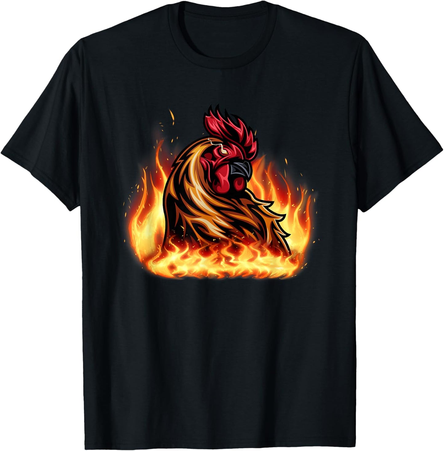 Fire Rooster Chicken Funny Women T-Shirt - T-Shirt | Black
