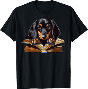Dachshund Dog Reading Book Men Women Kids T-Shirt - T-Shirt | Black