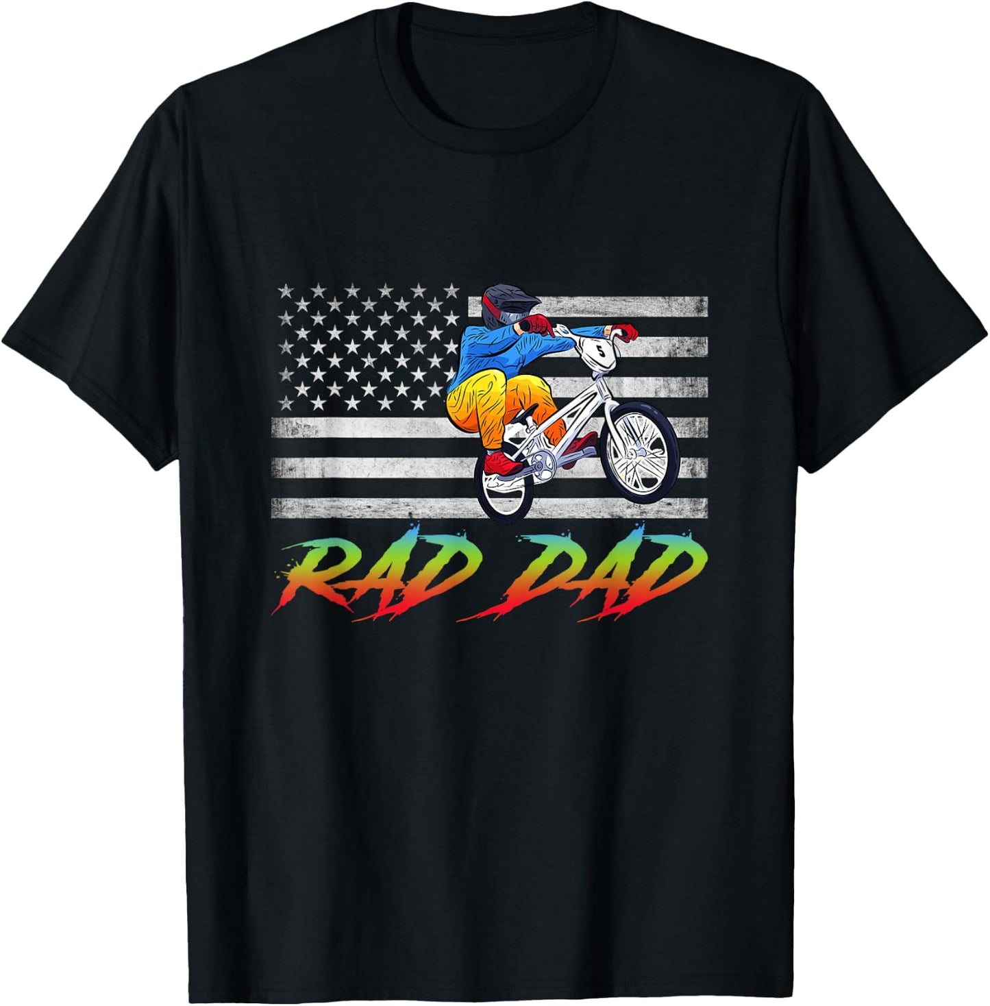Rad Dad BMX USA Flag, BMX Rider Vintage Gift, Bmx Freestyle T-Shirt - T-Shirt | Black