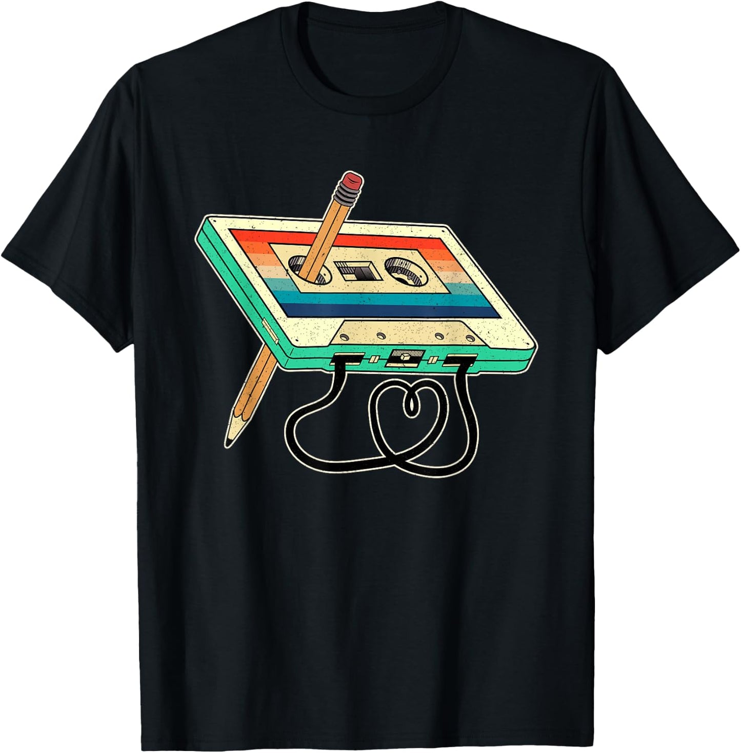 80s Cassette Tape Pencil 1980s Retro Vintage Throwback Music T-Shirt - T-Shirt | Black