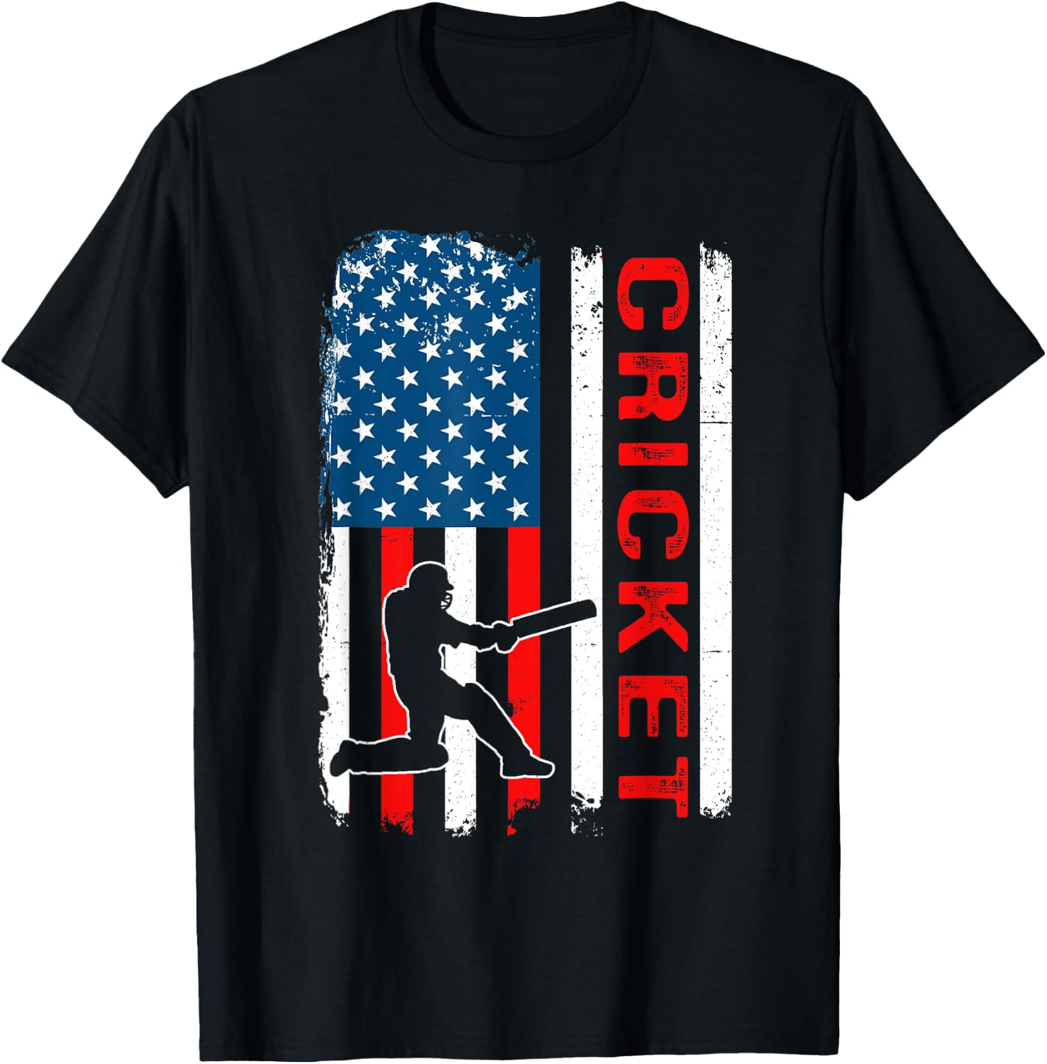 Cricket USA American Flag Cricket Player T-Shirt - T-Shirt | Black
