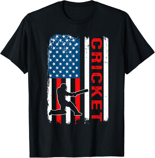 Cricket USA American Flag Cricket Player T-Shirt - T-Shirt | Black
