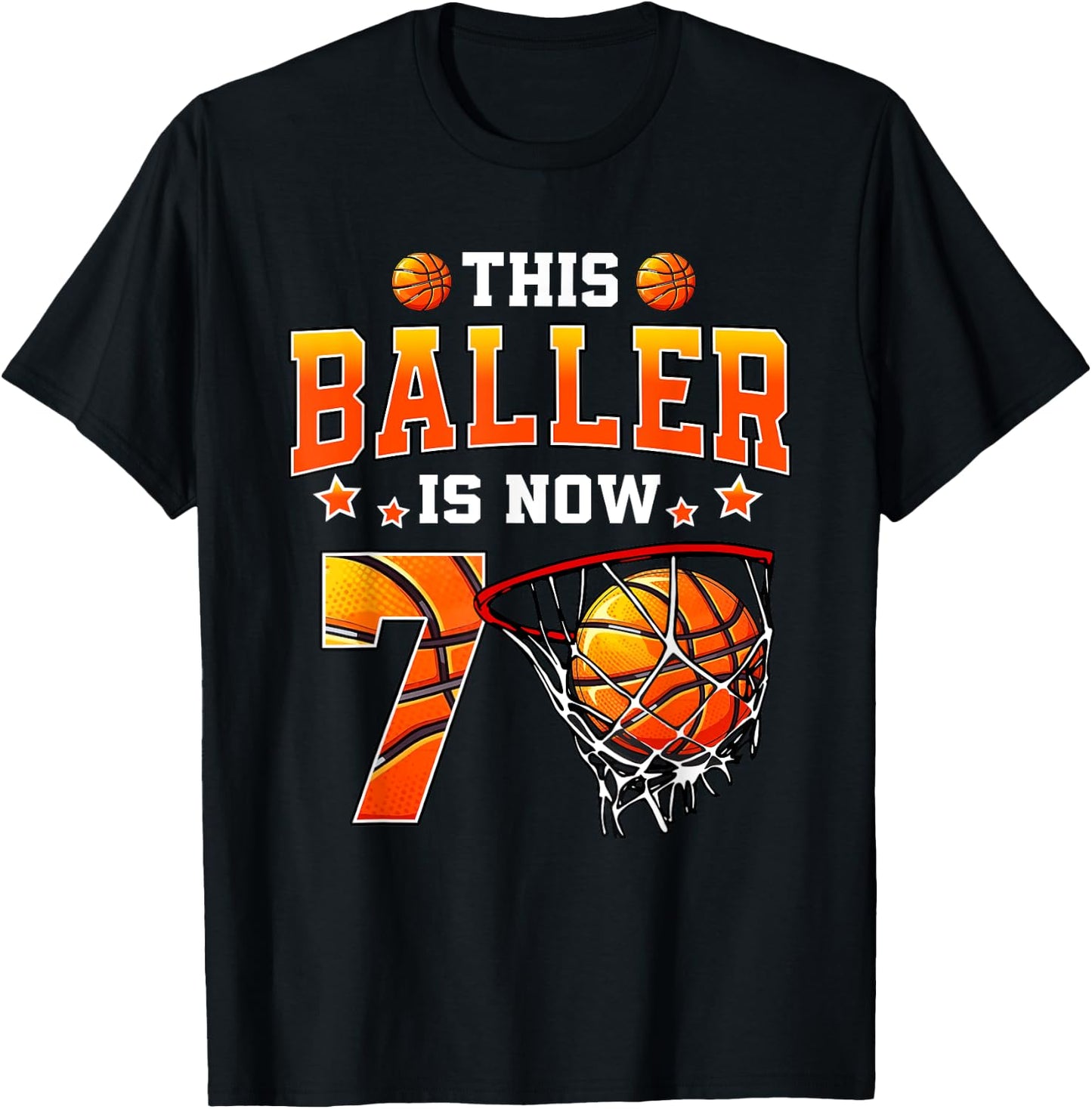 This Baller Is Now 7 Basketball Kids Boys Girls 7th Birthday T-Shirt - T-Shirt | Black