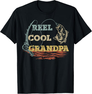 Vintage Reel Cool Grandpa Fisherman Family Fishing Lover T-Shirt - T-Shirt | Black