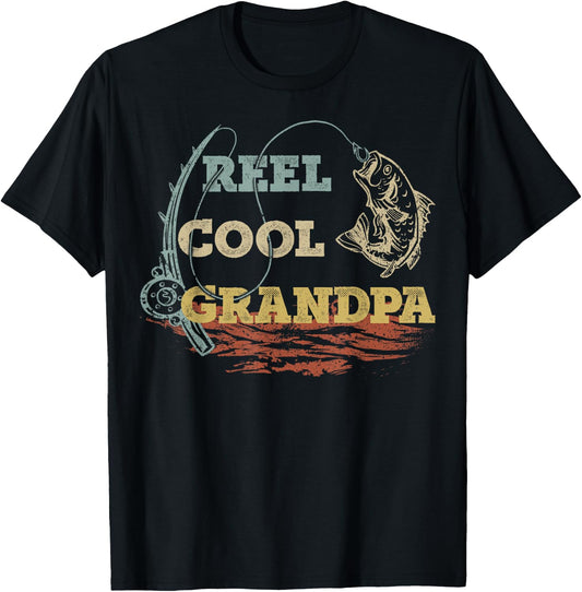 Vintage Reel Cool Grandpa Fisherman Family Fishing Lover T-Shirt - T-Shirt | Black