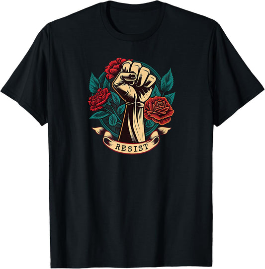 Leftist Democratic Socialist Rose Symbol Liberal Art Resist T-Shirt - T-Shirt | Black