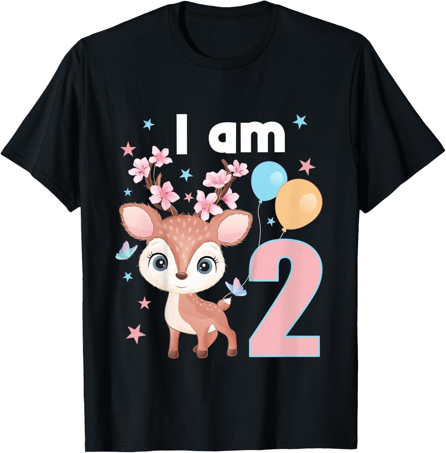 Kids 2 Years old 2 birthday outfit Boy girl Deer T-Shirt - T-Shirt | Black