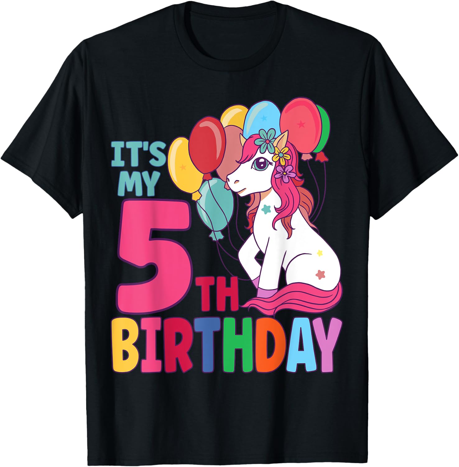 It's My 5th Birthday Unicorn Boys Girls Kids Birthday T-Shirt - T-Shirt | Black