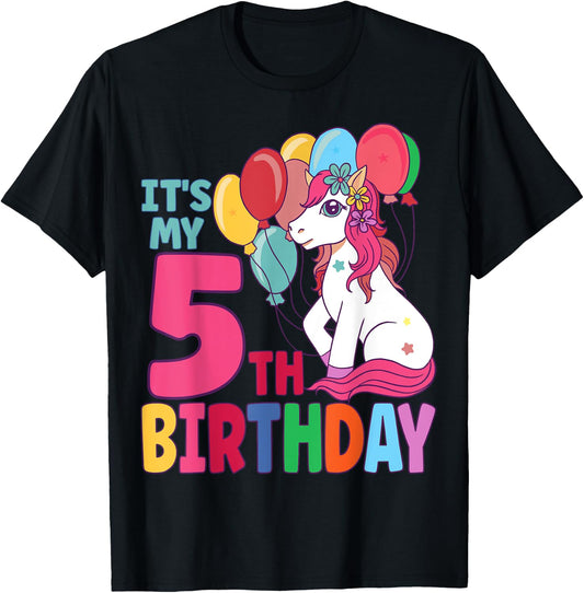 It's My 5th Birthday Unicorn Boys Girls Kids Birthday T-Shirt - T-Shirt | Black