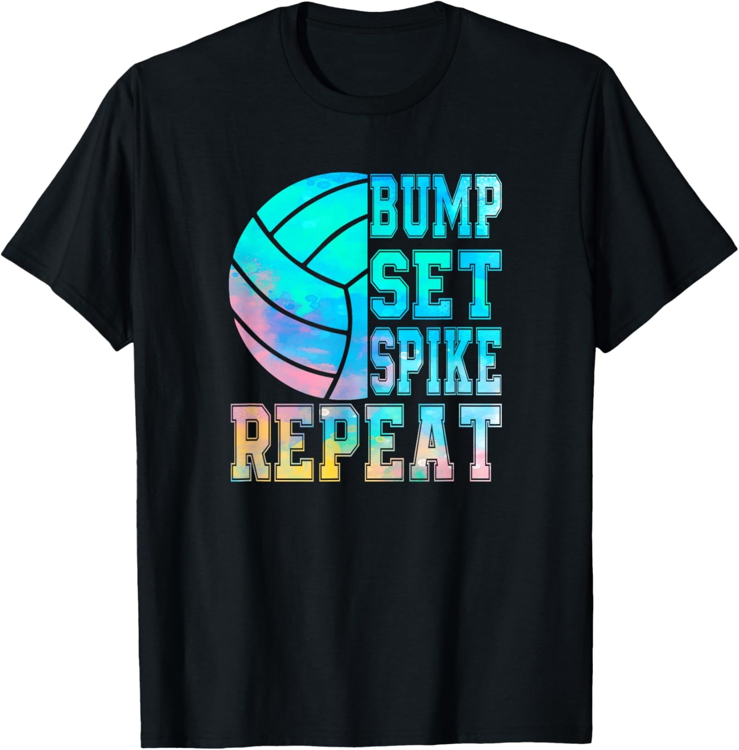 Colorful Teen Girls Volleyball Bump Set Spike Repeat T-Shirt - T-Shirt | Black