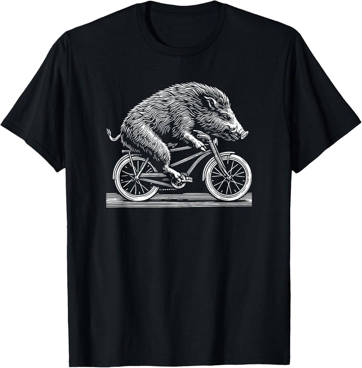 Wild Boar Hog Pig Bicycle Vintage Retro Biker Illustration T-Shirt - T-Shirt | Black