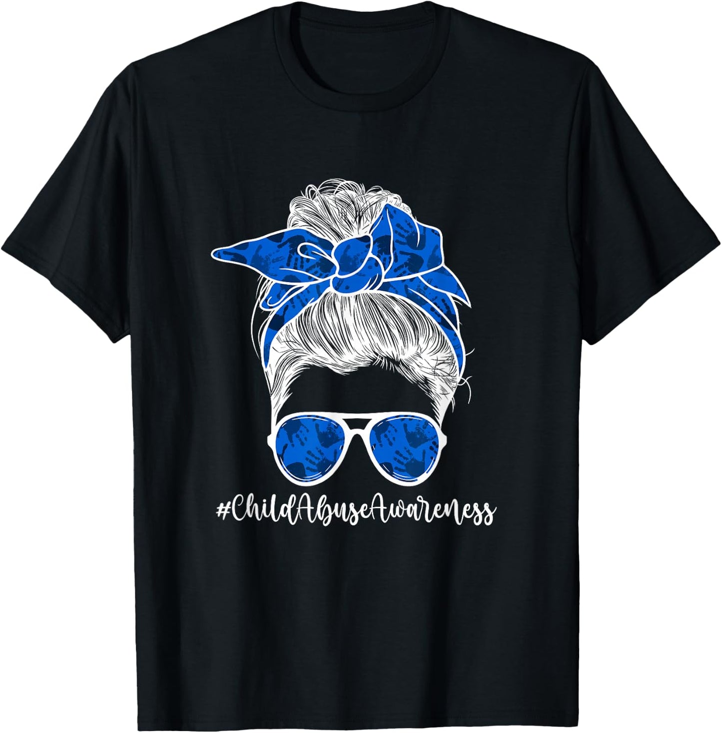 Child Abuse Awareness Messy Bun Child Abuse Prevention Month T-Shirt - T-Shirt | Black