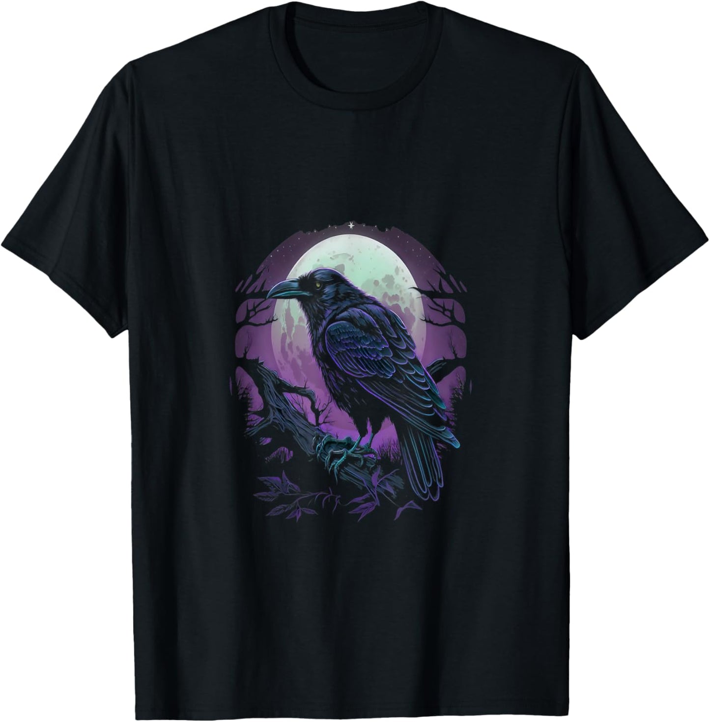 Full Moon Crow Raven Flying Bird Halloween T-Shirt - T-Shirt | Black