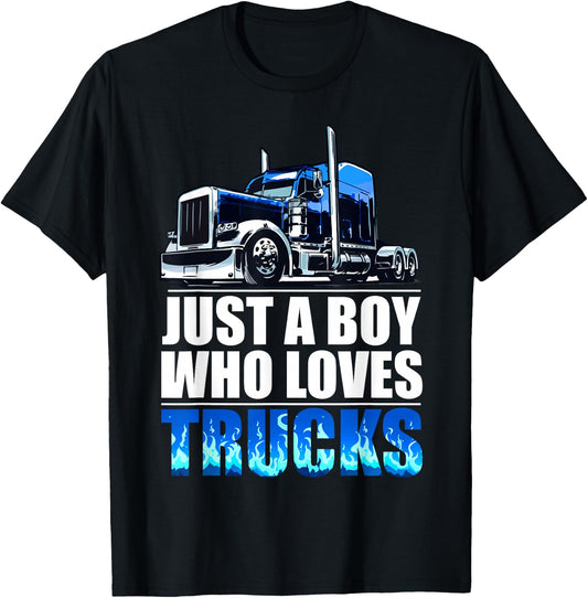 a boy who loves Semi Truck awesome big rig T-Shirt - T-Shirt | Black