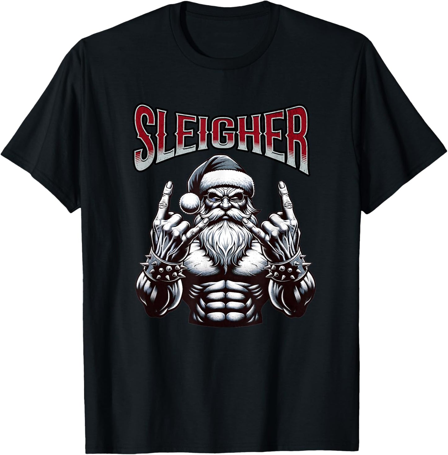 Christmas Sleigher, Metal Santa T-Shirt - T-Shirt | Black