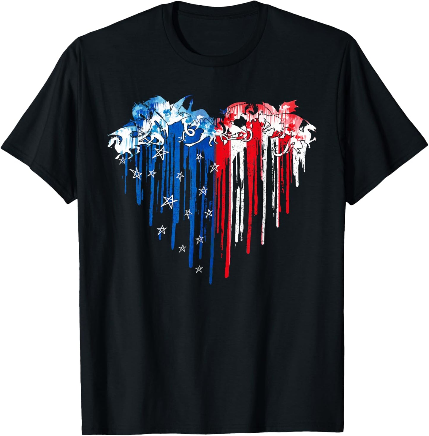 Dragon Heart American Flag July 4th Day USA Flag Patriotic Women Men T-Shirt - T-Shirt | Black
