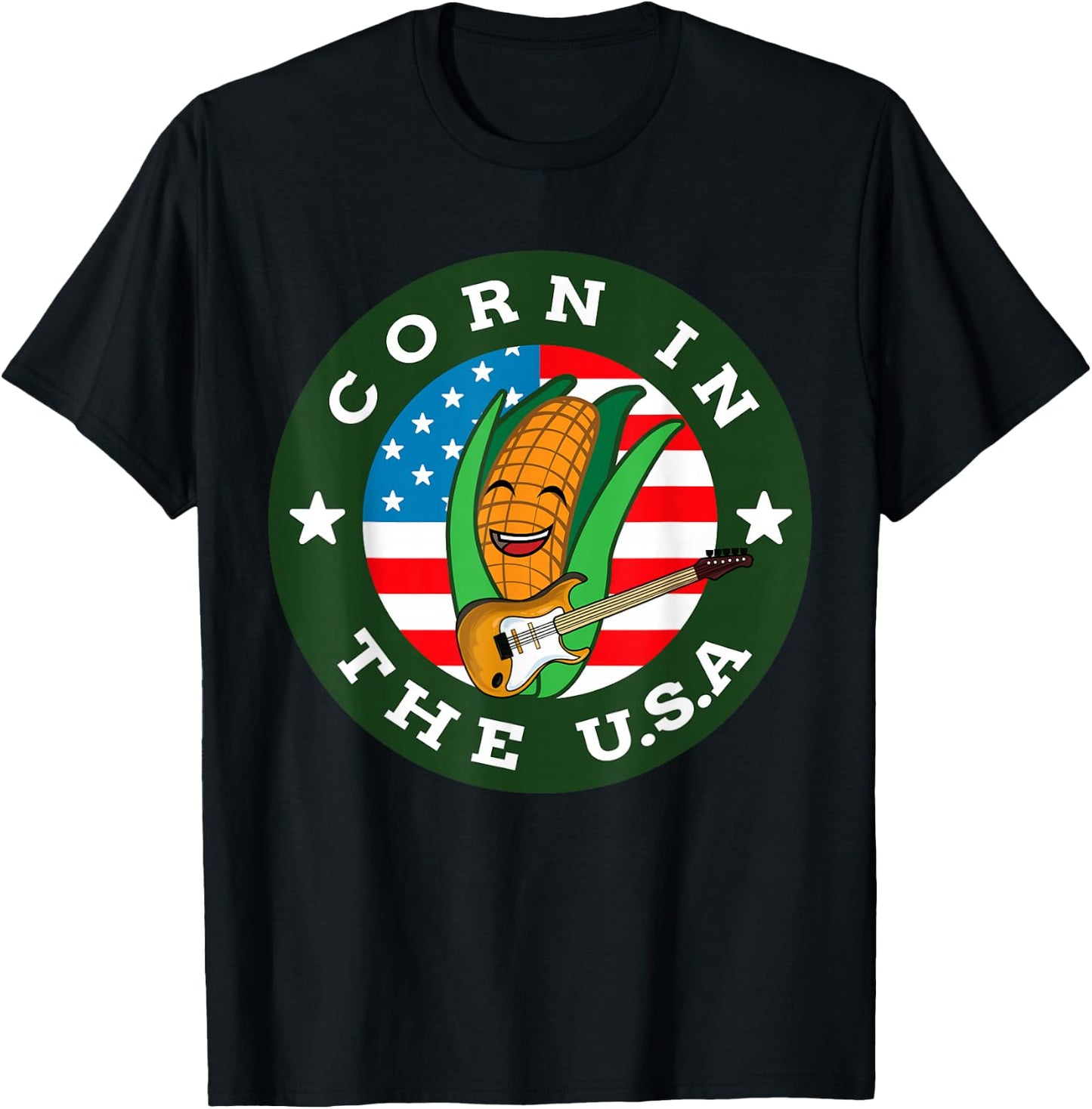 Corn In The USA Pun - American Flag Corncob Joke T-Shirt - T-Shirt | Black