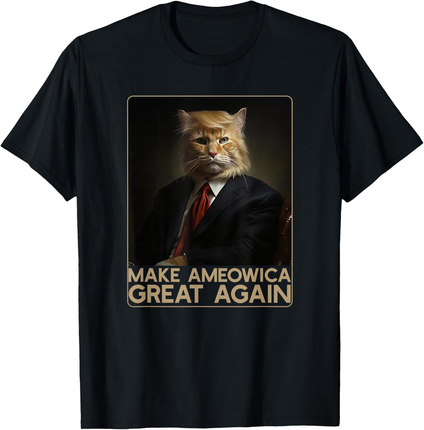 Make Ameowica Great Again | Funny Donald Trump Cat Meme T-Shirt - T-Shirt | Black