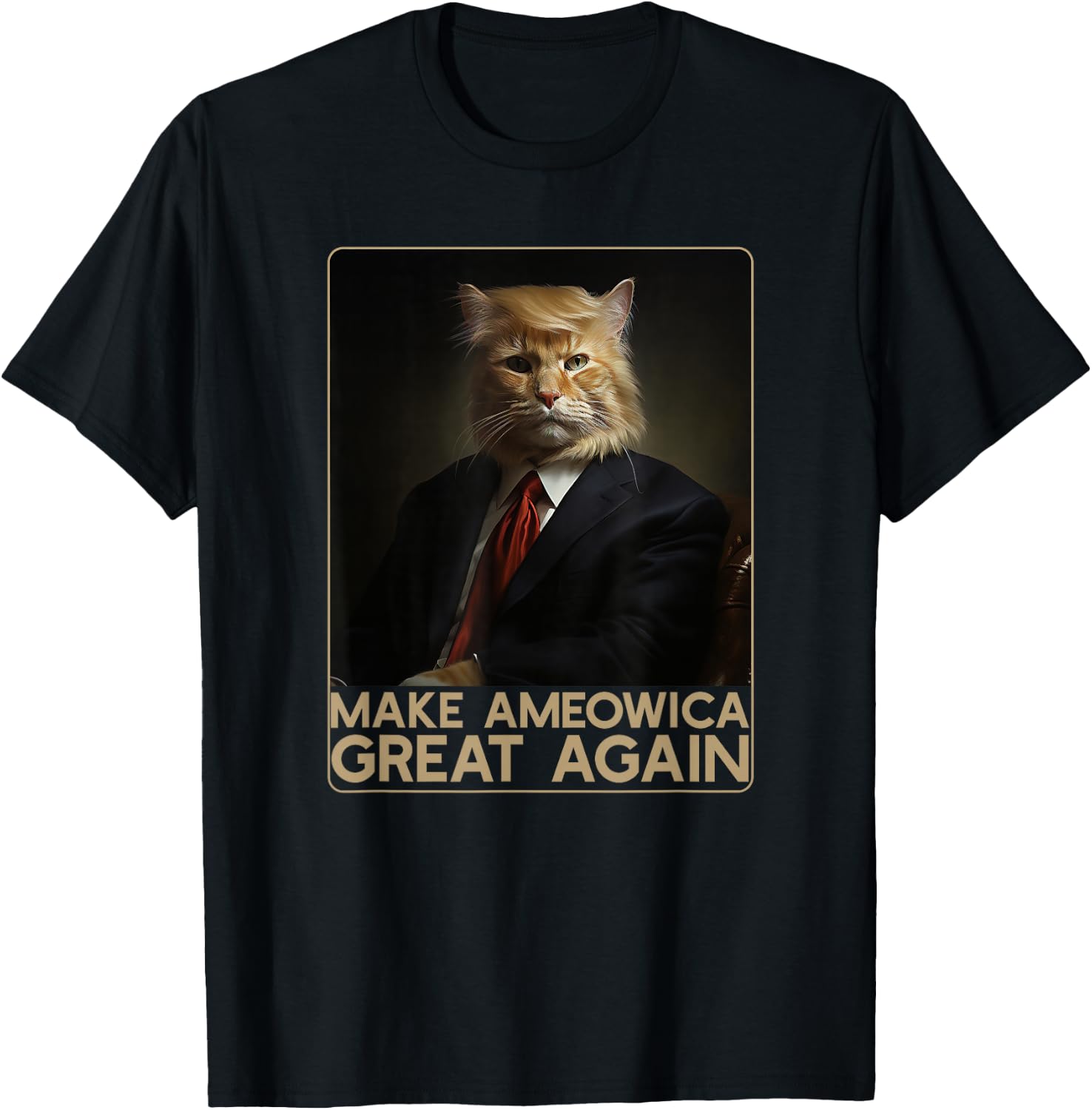 Make Ameowica Great Again | Funny Donald Trump Cat Meme T-Shirt - T-Shirt | Black