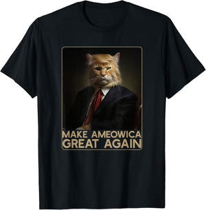 Make Ameowica Great Again | Funny Donald Trump Cat Meme T-Shirt - T-Shirt | Black