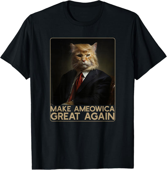 Make Ameowica Great Again | Funny Donald Trump Cat Meme T-Shirt - T-Shirt | Black