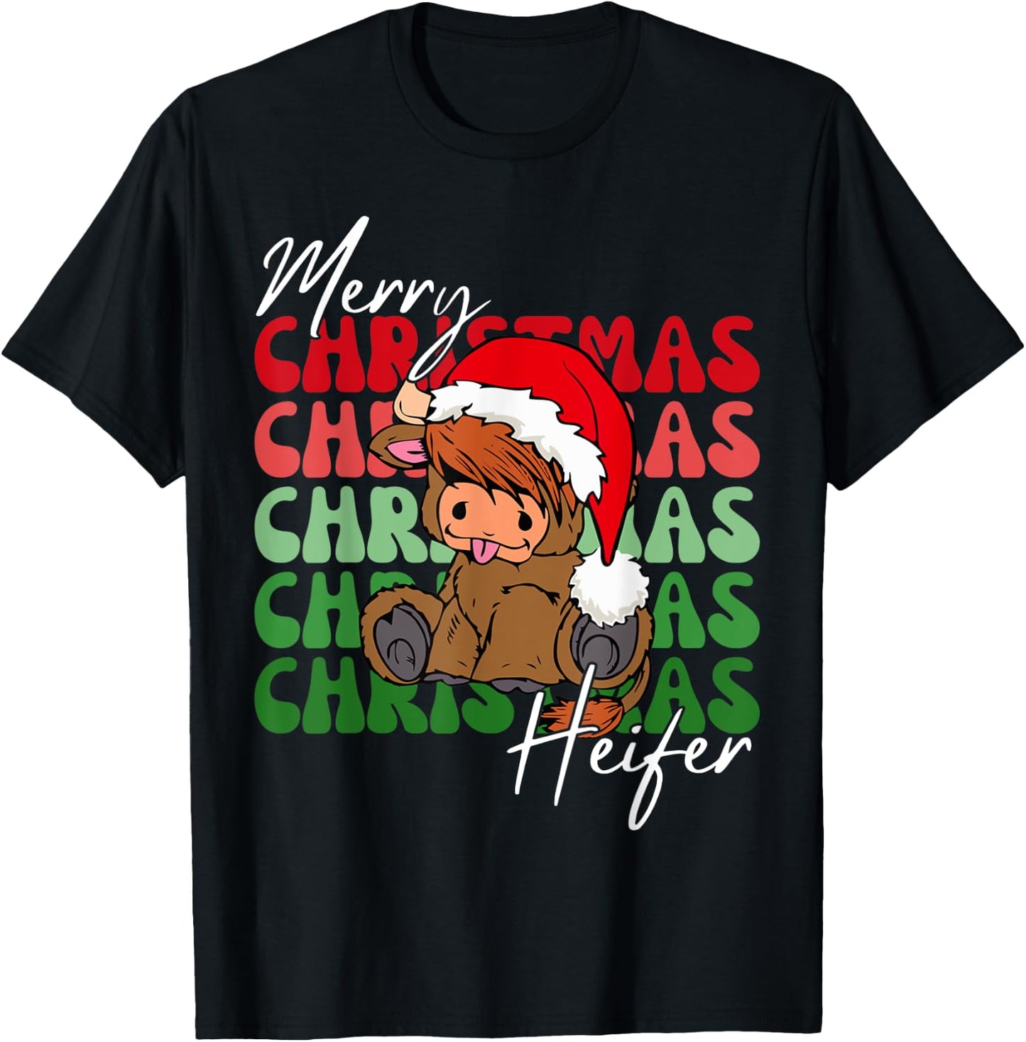 Merry Christmas Heifers Christmas Cow Xmas Farm Animals T-Shirt - T-Shirt | Black