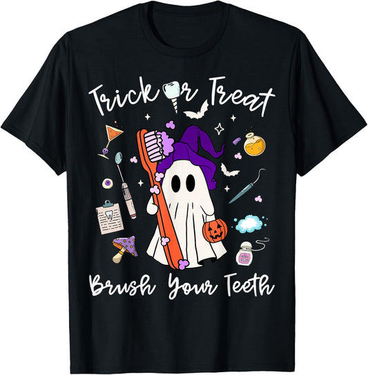 Trick Or Treat Brush Your Teeth Dentist Halloween Costume T-Shirt - T-Shirt | Black