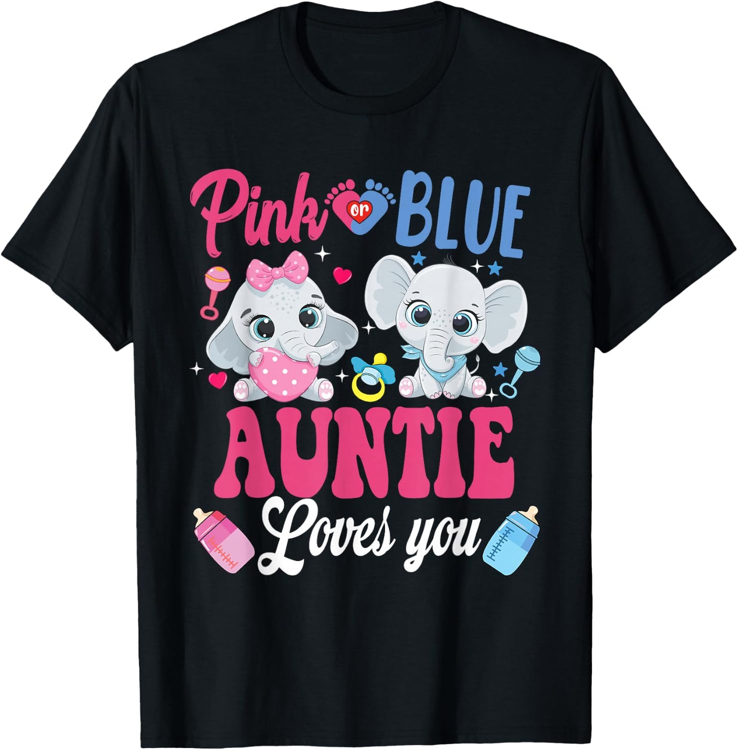 Pink Or Blue Auntie Loves Your shirt Elephant Gender Reveal T-Shirt - T-Shirt | Black