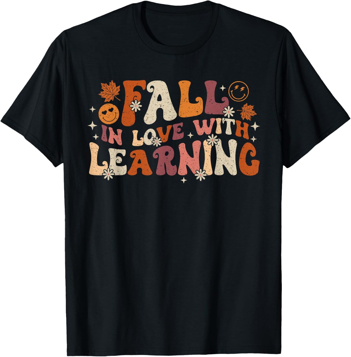Fall In Love With Learning Autum Thanksgiving Teacher Kids T-Shirt - T-Shirt | Black